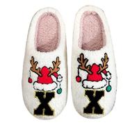 Pantuflas Navidad - con letras, zapatos cómodos, calzado cálido de invierno para interiores para parejas, transpirables y cómodos, ideales para vacaciones para él. (Brown3, 40)