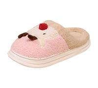 Pantuflas Navideñas, Pareja Invierno Cervatillo Patrón Dibujos Animados Tamaño Grande Cálido Acolchado Algodón (37)
