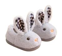 Pantuflas niñas, de otoño e Invierno, con Plana, Suaves, cálidas y cómodas, de Color sólido, con Forma de Conejo de Animados (Grey, 33 Big Kids)