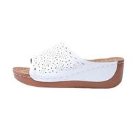Pantuflas ortopédicas para mujer, sandalias de cuña con plataforma hueca, sandalias de malla con una correa, sandalias transpirables de playa de piel sintética con suela suave, tallas 36-43, Blanco