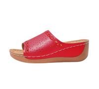 Pantuflas ortopédicas para mujer, sandalias de cuña con plataforma hueca, sandalias de malla con una correa, sandalias transpirables de playa de piel sintética con suela suave, tallas 36-43, rojo, 41