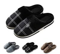 Pantuflas para hombre a cuadros, pantuflas de felpa para hombre, acogedoras, zapatos de espuma viscoelástica, zuecos antideslizantes, suela de goma, calzado para interiores y exteriores, con pantuflas