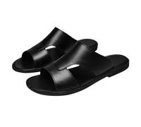 Pantuflas para hombre, tallas 38-47, anchas, de piel sintética, con correa en T, zapatos de verano, planos, boca, de playa, tallas grandes, ligeras, antideslizantes, para el tiempo libre, Negro , 44