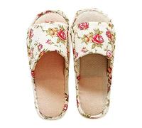 Pantuflas para hombre y mujer, todas las estaciones, lino, espuma viscoelástica, para pareja de amor, flores, dedos abiertos, para dormitorio, pantuflas de casa, cómodas, antideslizantes, para