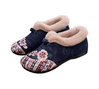 Pantuflas para mujer, bordadas, con forro de piel sintética, ligeras, para uso diario, suela de goma, espuma viscoelástica, para invierno, cálidas, para interiores, Blue, 40 EU