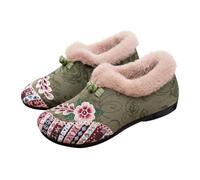 Pantuflas para mujer, bordadas, con forro de piel sintética, ligeras, para uso diario, suela de goma, espuma viscoelástica, para invierno, cálidas, para interiores, Green, 38.5 EU