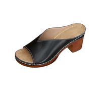 Pantuflas para mujer con plantilla - Slip On Slippers Cómodas pantuflas de cuero Tacón ancho Chanclas Ligeras Antideslizantes Zapatos de Verano Elegantes Zapatos Casuales Peep Toe Sandalias de