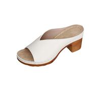 Pantuflas para mujer con plantilla - Slip On Slippers Cómodas pantuflas de cuero Tacón ancho Chanclas Ligeras Antideslizantes Zapatos de Verano Elegantes Zapatos Casuales Peep Toe Sandalias de