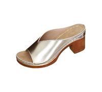 Pantuflas para mujer con plantilla - Slip On Slippers Cómodas pantuflas de cuero Tacón ancho Chanclas Ligeras Antideslizantes Zapatos de Verano Elegantes Zapatos Casuales Peep Toe Sandalias de