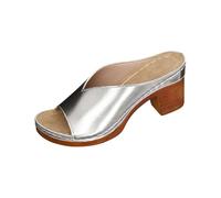 Pantuflas para mujer con plantilla - Slip On Slippers Cómodas pantuflas de cuero Tacón ancho Chanclas Ligeras Antideslizantes Zapatos de Verano Elegantes Zapatos Casuales Peep Toe Sandalias de