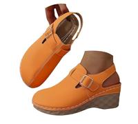 Pantuflas para mujer con suela gruesa redonda y punta hueca, cierre de clip y tacón oblicuo para mujer, invierno 37, naranja, 42 EU