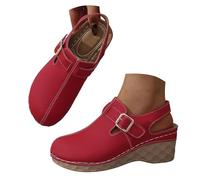 Pantuflas para mujer con suela gruesa redonda y punta hueca, cierre de clip y tacón oblicuo para mujer, invierno 37, rojo, 37 EU