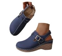 Pantuflas para mujer con suela gruesa redonda y punta hueca, cierre de clip y tacón oblicuo para mujer, invierno 37, marine, 36 EU