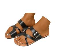Pantuflas para mujer con suela gruesa redonda y punta hueca, cierre de clip y tacón oblicuo para mujer, Negro , 38 EU