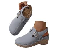 Pantuflas para mujer con suela gruesa redonda y punta hueca, cierre de clip y tacón oblicuo para mujer, invierno 37, gris, 41 EU