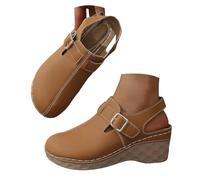 Pantuflas para mujer con suela gruesa redonda y punta hueca, cierre de clip y tacón oblicuo para mujer, invierno 37, marrón, 43 EU
