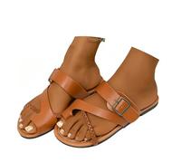Pantuflas para mujer con suela gruesa redonda y punta hueca, cierre de clip y tacón oblicuo para mujer, marrón, 41 EU