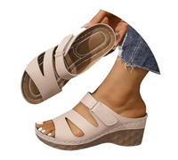 Pantuflas para mujer con suela gruesa redonda y punta hueca, cierre de clip y tacón oblicuo, zapatillas de casa para mujer 38, beige, 40 EU