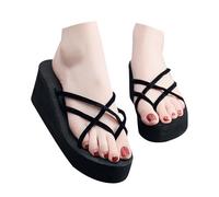 Pantuflas para mujer con suela gruesa redonda y punta hueca, cierre de clip y tacón oblicuo, zapatos festivos para mujer con tacón, Negro , 36 EU