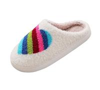 Pantuflas para mujer, diseño de corazones de amor, coloridas, con estampado de corazón arcoíris, deslizadores de invierno con puntera cerrada, bonitos regalos de Halloween para novia, regalos de