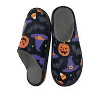 Pantuflas para mujer, diseño de dibujos animados, para Halloween, sombreros mágicos, linternas y murciélagos, pantuflas de interior para mujer, pantuflas para mujer, pantuflas cálidas de espuma