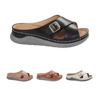 Pantuflas para mujer, estilo retro, con hebilla, decoración suave en la parte inferior con puntera abierta, antideslizantes, transpirables, para uso diario, compras, vacaciones, playa, caminar