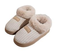 Pantuflas para Mujer Invierno,Zapatillas Casa Felpa,Pantuflas de Pana con Tira Trasera para Interiores y Exteriores, cómodas para otoño e Invierno (Khaki, 37)