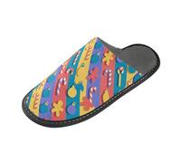 Pantuflas para mujer, pantuflas cálidas para interiores y mujeres, pantuflas acogedoras para mujer, pantuflas planas de caramelo para carnaval, Flat Candy Carnival Christmas - Patrón sin costuras, 9