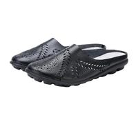 Pantuflas para mujer, transpirables, cómodas, sin espalda, con puntera redonda cerrada, mocasines planos de piel, suela blanda, sandalias ortopédicas antideslizantes con soporte de arco, Black, 41 EU