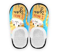 Pantuflas para mujeres y hombres, forro polar mullido, suela de goma antideslizante, cálidas para el hogar, interiores, talla M, I Miss You Cartoon Cute Brown Cat, Large
