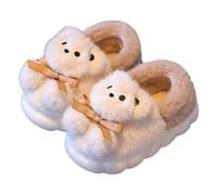 Pantuflas para niñas de invierno con aislamiento acolchado grueso suela cálida diseño antideslizante estampado de oso de dibujos animados adecuadas para padres e hijos. (Beige 30 Little Kids)