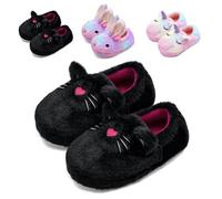 Pantuflas para niños y niñas, bonitas pantuflas de conejo, pantuflas de unicornio, pantuflas novedosas para gatos pequeños, pantuflas cálidas y antideslizantes para casa, Gato negro, 31 EU