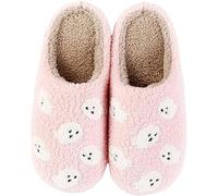 Pantuflas peludas para mujer, para interiores y exteriores, pantuflas de memoria para mujer, talla 7, bonito estampado de fantasma, pantuflas de Halloween con puntera cerrada, cálidas y acogedoras