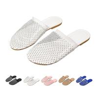 Pantuflas planas antideslizantes para mujer, con diseño de cristal, de malla, color liso, para uso diario, compras, vacaciones, playa, caminar, camping, viajes, cómodas, suaves y ligeras, White, 39 EU