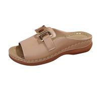 Pantuflas planas cómodas de verano para mujer, cómodas y gruesas, cómodas para verano, ligeras, atléticas, para yoga, con plantilla de corcho, soporte de arco y piel, Red, 36 2/3 EU