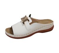 Pantuflas planas cómodas de verano para mujer, cómodas y gruesas, cómodas para verano, ligeras, atléticas, para yoga, con plantilla de corcho, soporte de arco y piel, White, 39 2/3 EU