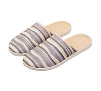 Pantuflas planas de lona a rayas para mujer, puntera cerrada, plantilla de paja tejida, zapatos casuales para el hogar, dormitorio, interior y descanso, gris, 40 EU