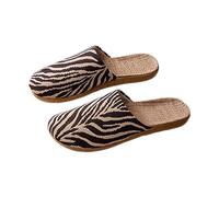 Pantuflas planas de lona con estampado de cebra para mujer, puntera cerrada, plantilla de paja tejida, zapatos casuales para el hogar, jardín, vacaciones, descansar, café, 38.5 EU