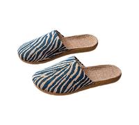 Pantuflas planas de lona con estampado de cebra para mujer, puntera cerrada, plantilla de paja tejida, zapatos casuales para el hogar, jardín, vacaciones, descansar, Blue, 39 EU
