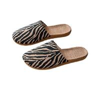 Pantuflas planas de lona con estampado de cebra para mujer, puntera cerrada, plantilla de paja tejida, zapatos casuales para el hogar, jardín, vacaciones, descansar, Green, 38.5 EU