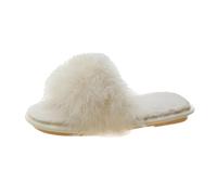 Pantuflas planas de plumas de avestruz para mujer, suela plana, puntera abierta, zapatos de casa de diseño cómodo, deslizadores novedosos, ligeros, transpirables, minimalistas, informales, para