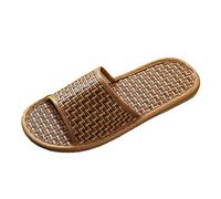 Pantuflas planas para mujer, zapatillas de estar por casa para mujer, abiertas de bambú, ratán, chanclas de paja, pantuflas de verano, unisex, zapatillas de baño tejidas, tallas grandes, sandalias