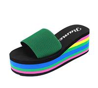 Pantuflas Plumas Wedge Plataforma Femenina Heel Shoes Beach Sandals High Women's Slipper Bolso de Bolso, Verde, 37 EU