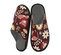 Pantuflas retro para mujer, diseño de león granate, para interiores, para casa, para habitación, Retro Maroon Lion, 10-10.5 US Women/9-9.5 US Men