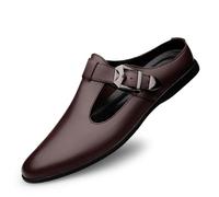 Pantuflas tipo zueco de piel transpirable para hombre, sin espalda, sin cordones, sin cordones, Brown, 38 2/3 EU