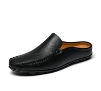 Pantuflas tipo zueco para hombre, transpirables, de piel, mocasines casuales, Black, 42 2/3 EU