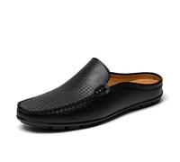 Pantuflas tipo zueco para hombre, transpirables, de piel, mocasines casuales, Negro Hueco, 41 1/3 EU