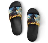 Pantuflas unisex antideslizantes para casa de verano, para interiores y exteriores, playa, hotel, Caballos blancos y negros, 38 2/3 EU