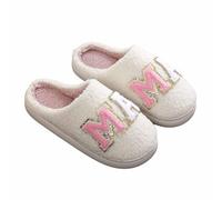 Pantuflas unisex para pareja con motivos de letras brillantes y zapatillas para mujer, hombre, invierno, cálidas, antideslizantes, zapatillas de peluche, zapatillas de casa, cálidas, cómodas, suaves y