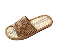 Pantuflas unisex transpirables tejidas para interiores, zapatos de casa de verano, ligeras, antideslizantes, de paja natural, calzado casual tejido para casa, Brown, 38 EU